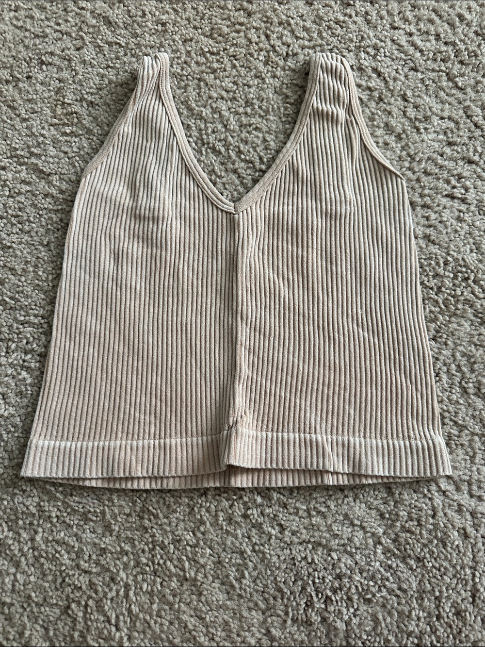 Ribbed V-Neck Tank Top in Beige